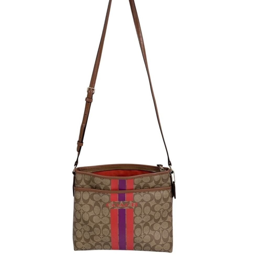 Coach F38402 Signature Varsity Stripe File Crossbody Bag Watermelon Violet - Picture 2 of 12